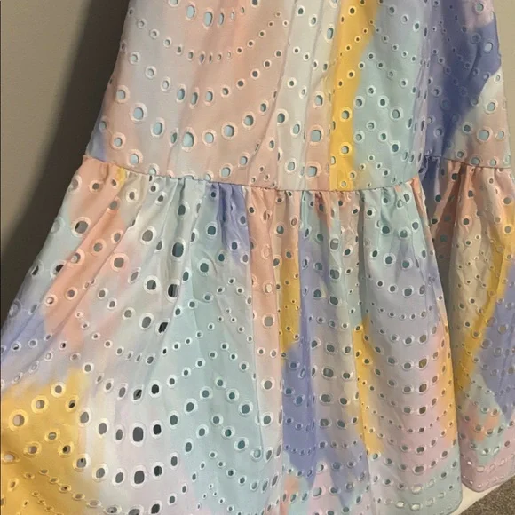 Monique Lhuillier Pastel Watercolor Cutout Midi Dress - Yellow, Lavender, Blue - Picture 4 of 6